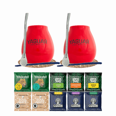 Set de Maté : 2x Calebasse + 2x Bombilla + Échantillons 10x50g