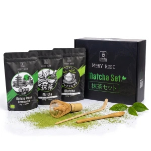 Coffret cadeau : 3x matcha japonais + accessoires en bambou