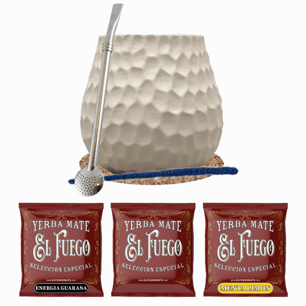 Set de Maté : échantillons El Fuego 3x50g + Calebasse + Bombilla