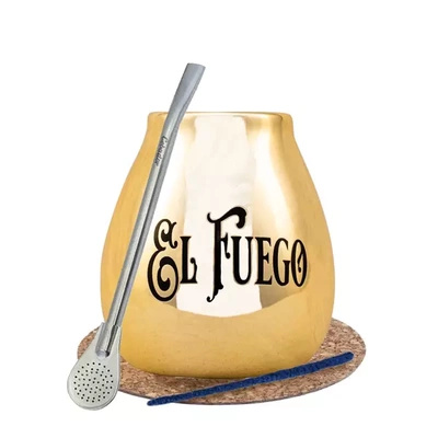 Yerba Mate BIG calebasse dorée bombilla El Fuego