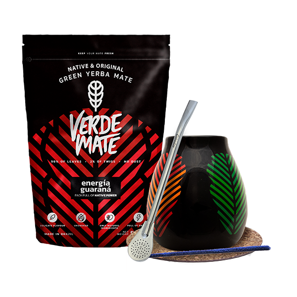 Set de Maté : Verde Mate Energía Guaraná 500g + Calebasse + Bombilla