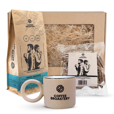 Coffret cadeau Coffee Broastery : café Brazil Guaxupe + caramels au lait aromatisés au café + mug