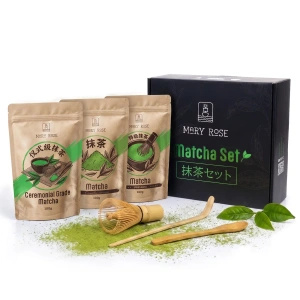 Coffret cadeau : 3x matcha chinois + accessoires en bambou
