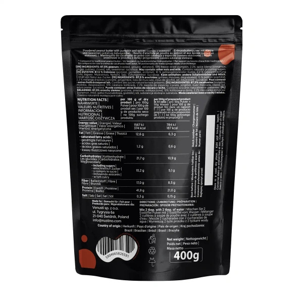 Nustino – Beurre de cacahuète en poudre – Pumpkin Spice (sans sucre ajouté) 400 g