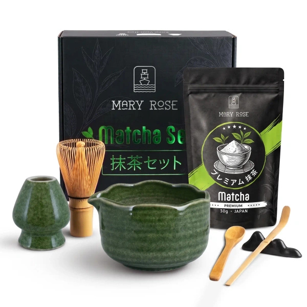 Coffret cadeau : matcha japonais premium + matchawan + accessoires en bambou
