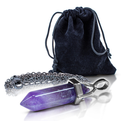 Pendentif en améthyste dans un sachet + chaîne