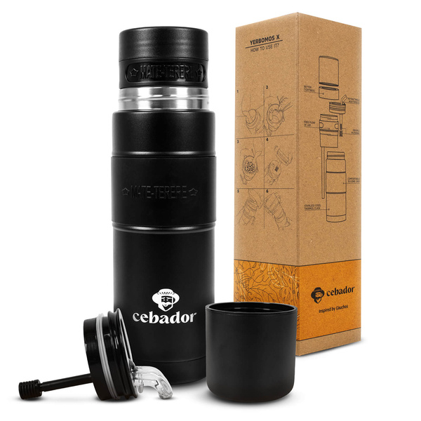 Yerbomos XL ALL IN ONE – 750 ml – Calebasse, thermos et bombilla en un (noir)