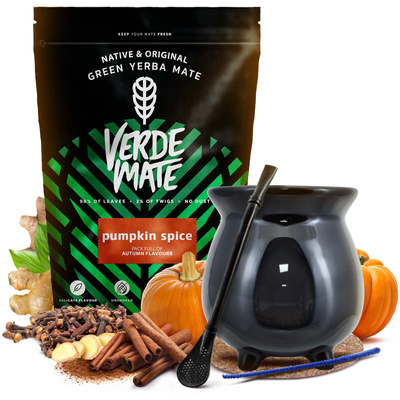 Coffret de Démarrage Yerba Maté Verde Mate Pumpkin Spice 500 g + Calebasse Caldero Chaudron
