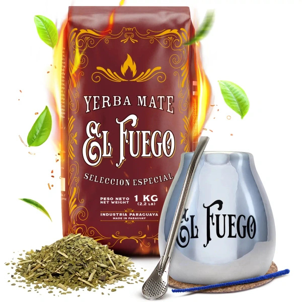 Set de Maté : El Fuego Elaborada 1kg + Calebasse + Bombilla