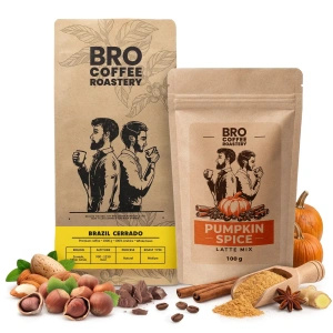 Coffret pour Pumpkin Spice Latte : café Bro Coffee Roastery Brazil Cerrado 1kg + Pumpkin Spice Latte Mix 100g
