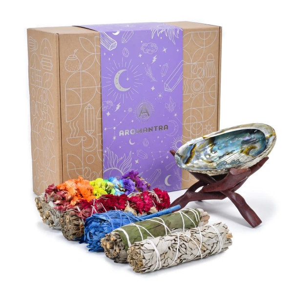 Coffret cadeau ésotérique : encens naturel de sauge blanche + accessoires