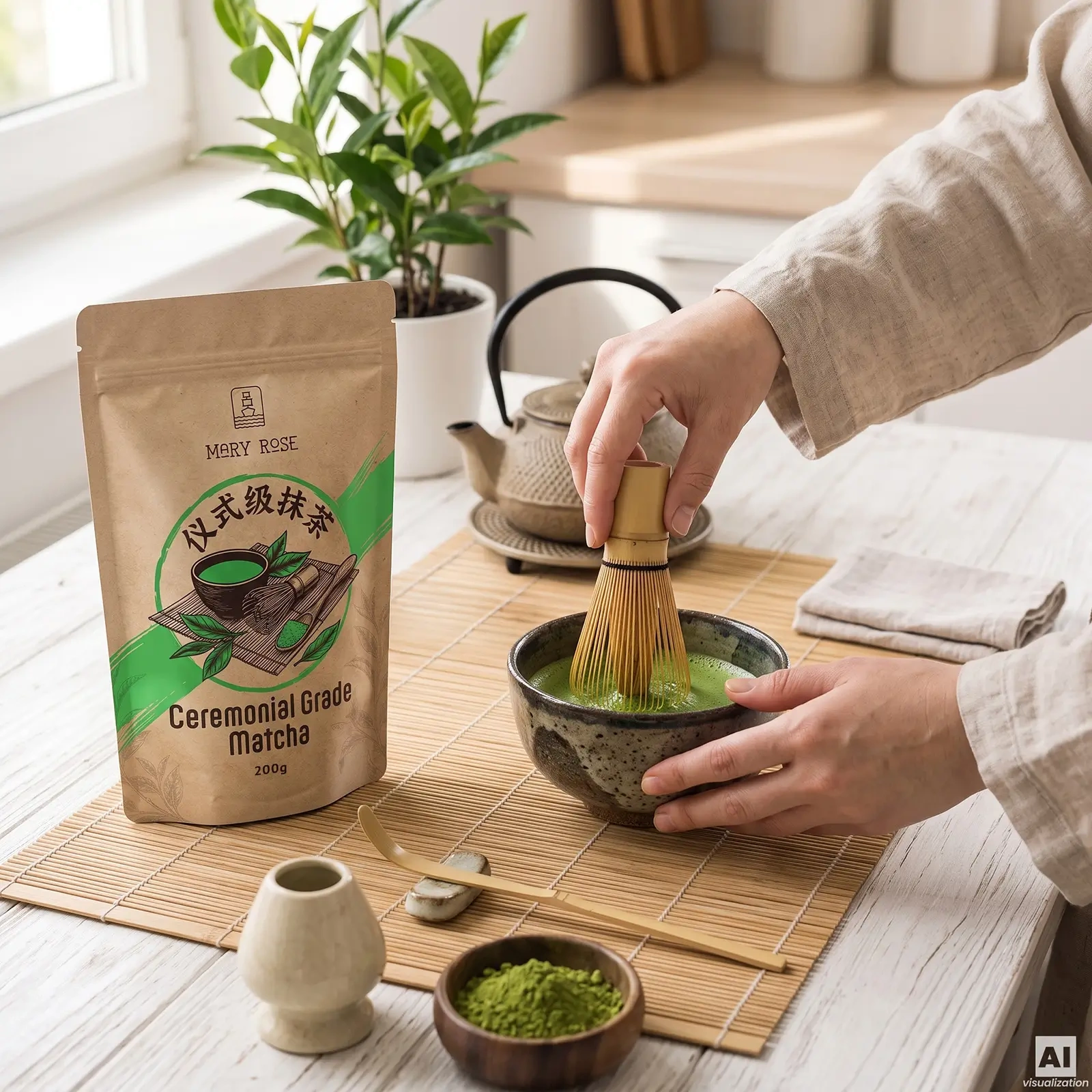 Matcha cérémonial chinois Mary Rose – infusion dans un bol
