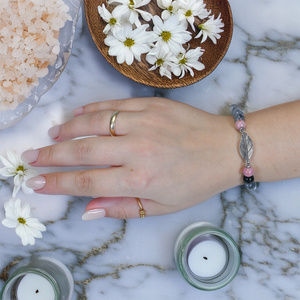 Bracelet Mala avec rhodonite et quartz fumé