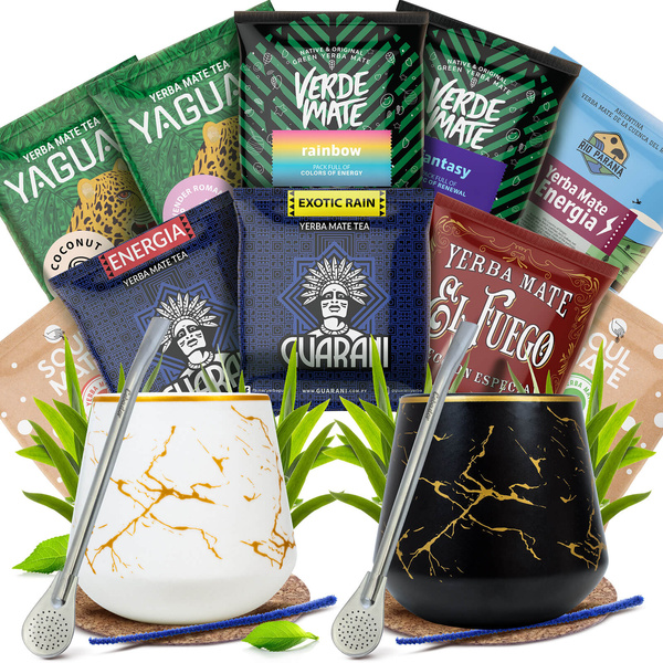 Coffret Yerba Maté pour deux : échantillons 10x50g 2x Calebasse + 2x Bombilla
