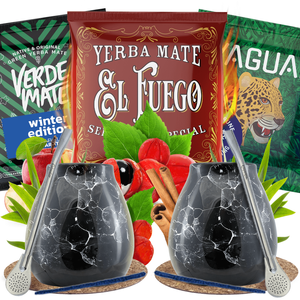 Coffret Yerba Maté pour deux : échantillons 3×50g + 2x Calebasse + 2x Bombilla