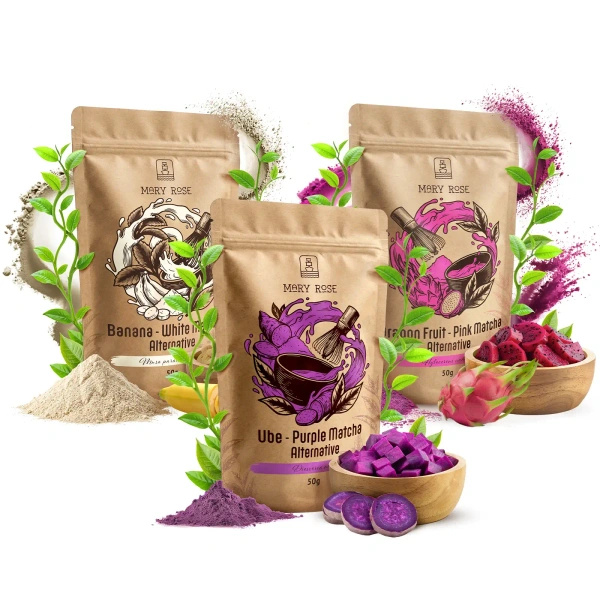 Coffret de matchas colorés : Purple Matcha + White Matcha + Pink Matcha