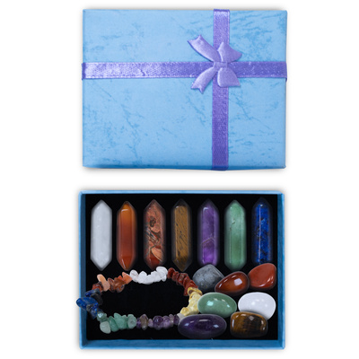 Ensemble de pierres des chakras avec bracelet – dans une boîte cadeau