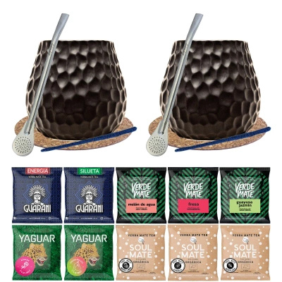 Yerba Mate Set pour Deux Bombilla une calebasse 10x50g
