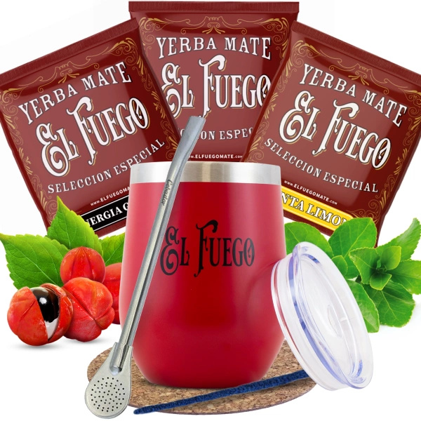 Coffret Yerba Maté El Fuego : échantillons 3x50g + TermoLid + Bombilla