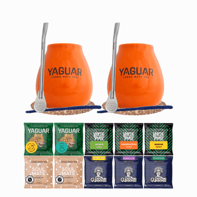 Set de Maté : 2x Calebasse + 2x Bombilla + Échantillons 10x50g