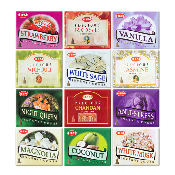 Encens en cônes HEM – assortiment de 12 parfums