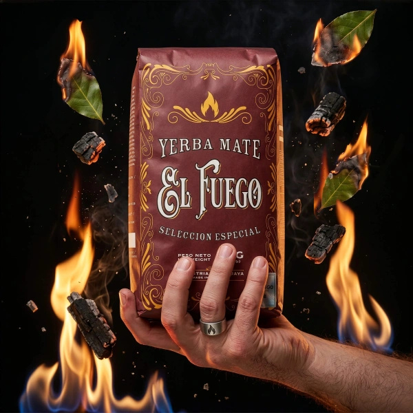 Coffret cadeau de Noël yerba mate El Fuego Elaborada 1kg + Palo Santo, calebasse et bombilla