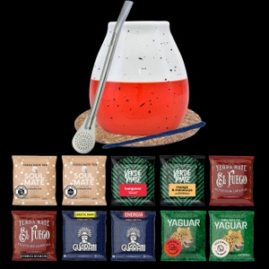 Yerba Mate set 10x50g Calebasse + Bombilla