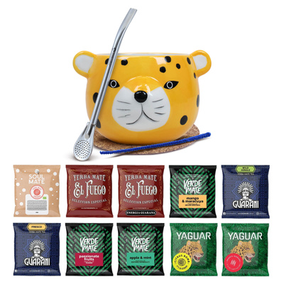 Yerba Mate Set 10x50g Calebasse Gatito Bombilla