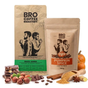 Coffret pour Pumpkin Spice Latte : café Bro Coffee Roastery Brazil Samba 1kg + Pumpkin Spice Latte Mix 100g