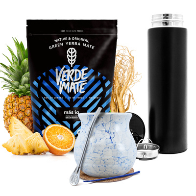 Set Yerba Verde Mate MAS IQ 500g une calebasse un thermos