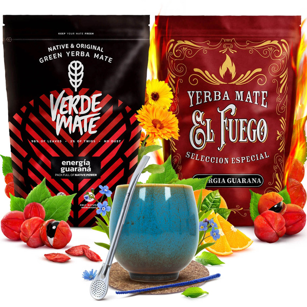 Yerba Maté ensemble Verde Mate El Fuego Energia 2x500g + accessoires