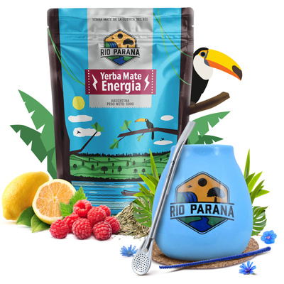 Yerba Maté ensemble Rio Parana Energia 500g Calebasse + Bombilla