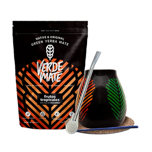 Set de Maté : Verde Mate Frutos Tropicales 500g + Calebasse + Bombilla