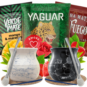 Set de yerba maté pour deux calebasse céramique bombilla 3x50g