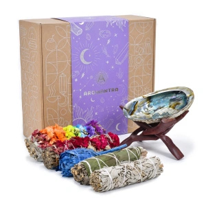 Coffret cadeau ésotérique : encens naturel de sauge blanche + accessoires