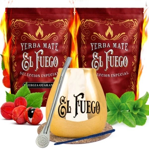 Set de Maté El Fuego 1kg Calebasse + Bombilla