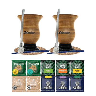 Set de Maté : 2x Calebasse + 2x Bombilla + Échantillons 10x50g