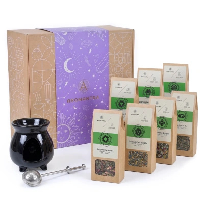 Coffret cadeau ésotérique : thés pour renforcer les 7 chakras + accessoires