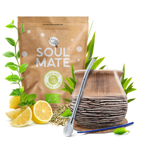 Set de Maté Soul Mate Organica Menta Limon 500g 0,5kg Calebasse + Bombilla