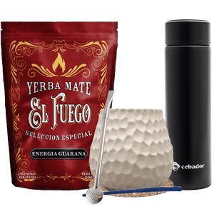 Set de Maté : El Fuego 500g + Thermos LED + Calebasse + Bombilla