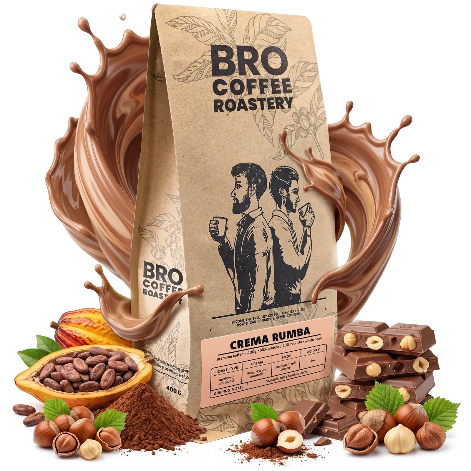 Bro Coffee Roastery Crema Rumba - café en grains 80 % arabica 20 % robusta