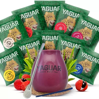 Set Yerba Mate Yaguar 10x50g Calebasse Bombilla