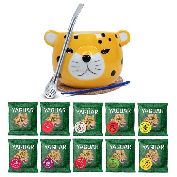 Set de Maté : échantillons Yaguar 10x50g + Calebasse + Bombilla