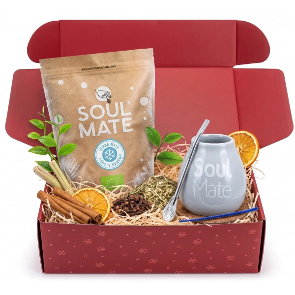 Coffret cadeau de Noël yerba mate Soul Mate Frosty Season 500g + calebasse et bombilla