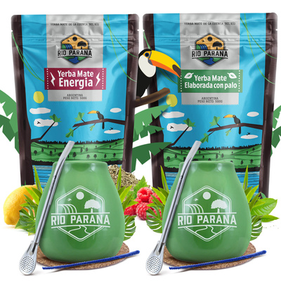 Yerba Maté Rio Parana Set POUR DEUX Calebasse Bombilla 1000g