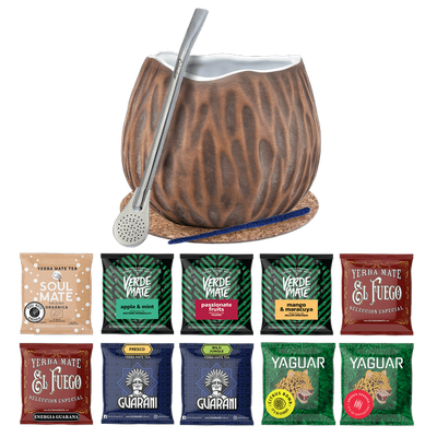 Yerba Mate Set 10x50g Calebasse Coco Bombilla 500g