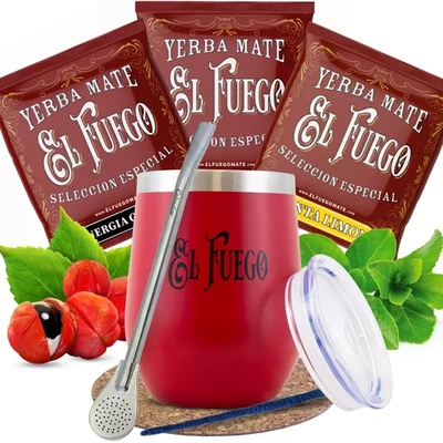 Coffret Yerba Maté El Fuego : échantillons 3x50g + TermoLid + Bombilla