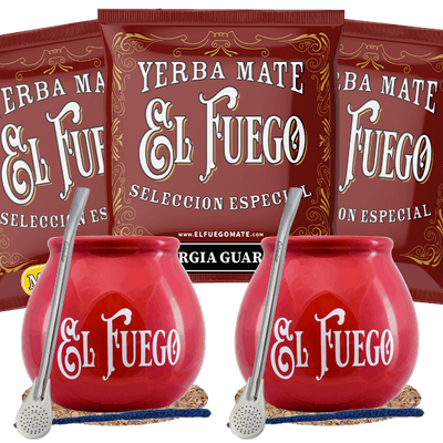 Set de Maté El Fuego : 2x Calebasse + 2x Bombilla 3x50g