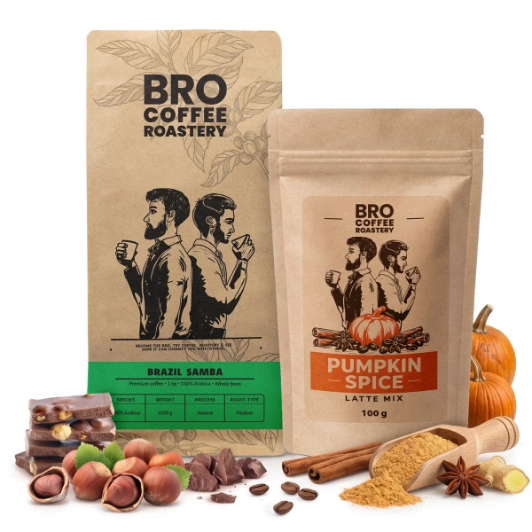 Coffret pour Pumpkin Spice Latte : café Bro Coffee Roastery Brazil Samba 1kg + Pumpkin Spice Latte Mix 100g