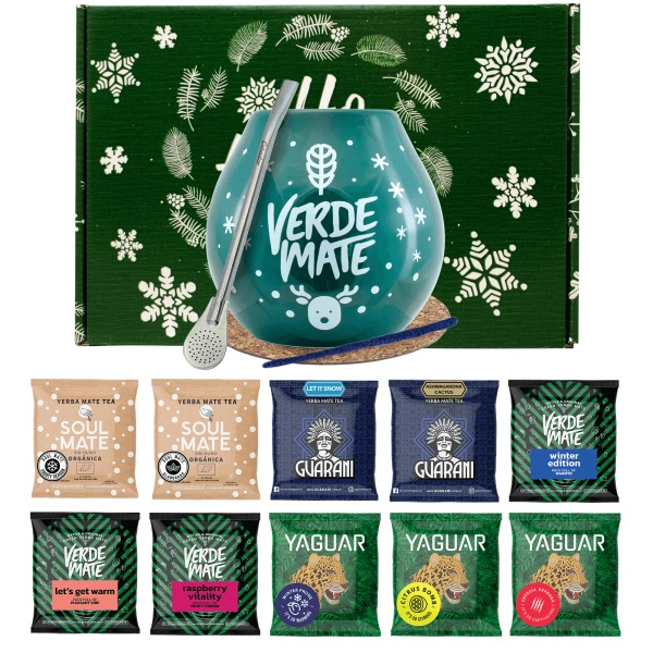 Coffret cadeau d'hiver Yerba Maté 10x50g Calebasse + Bombilla